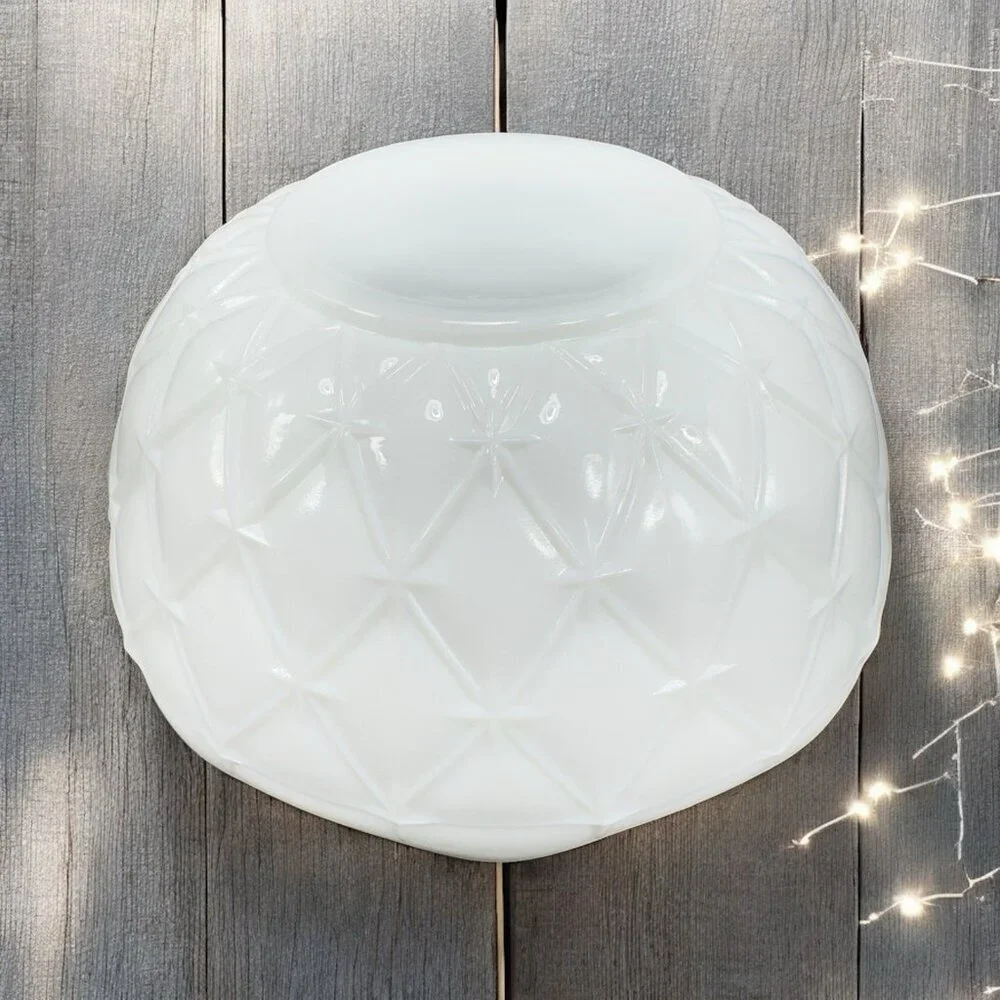 1970S Indiana Glass Milk Glass‎ Quilted Duette Crimped Edges White Dish Bowl VTG